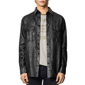 New Zadig & Voltaire Taskah Leather Crinkled Button Down Shirt Size 42
